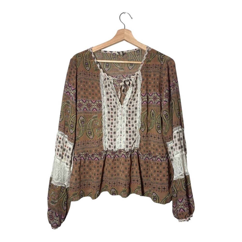 Gimmick BKE Blouse Lace Boho Cottage Prairie Long Sleeve Shirt Top Large Sheer